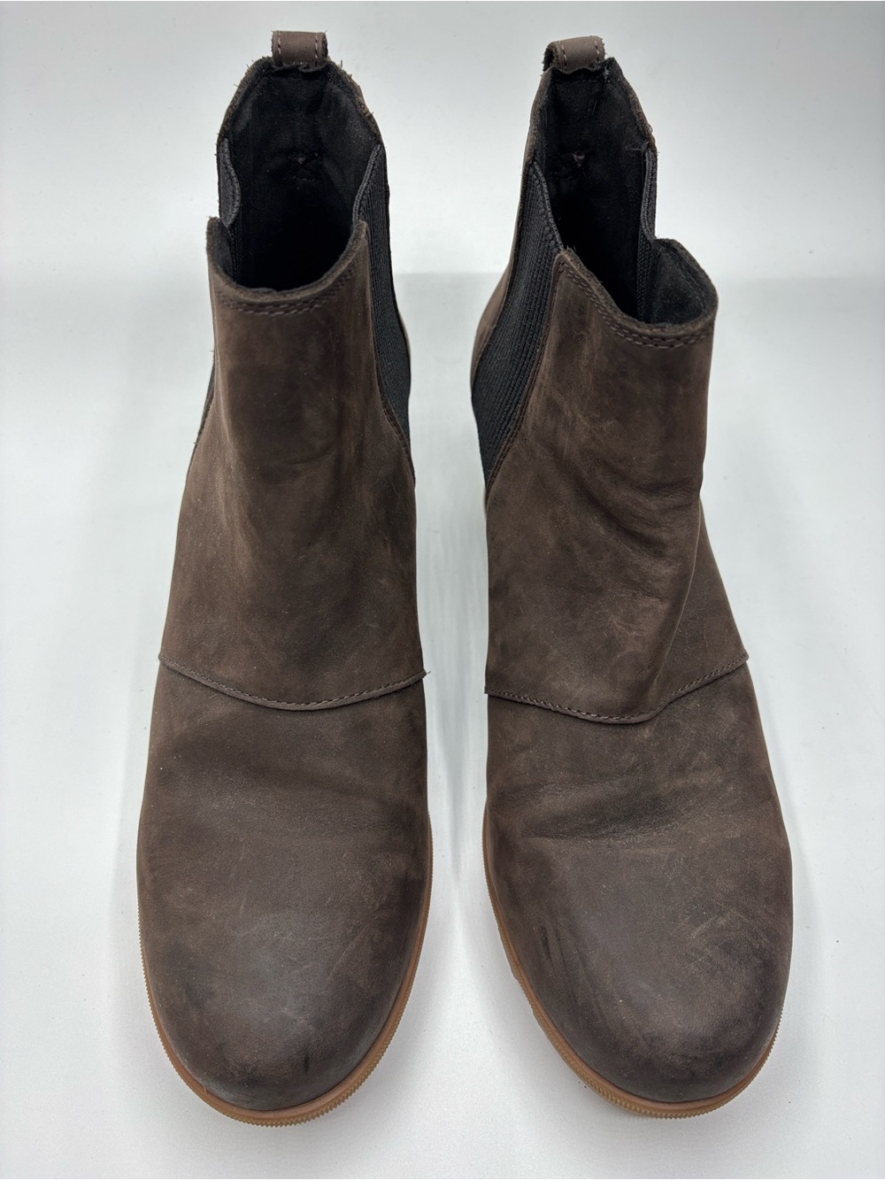 SOREL Joan of Arctic Wedge Chelsea Boot in Blackened Brown Suede Leather Size 12